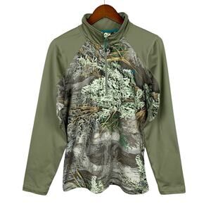 Cabelas OutfitHer 1/4 Zip Pullover Green Advantage Max-1 Camo Women's M Hunting